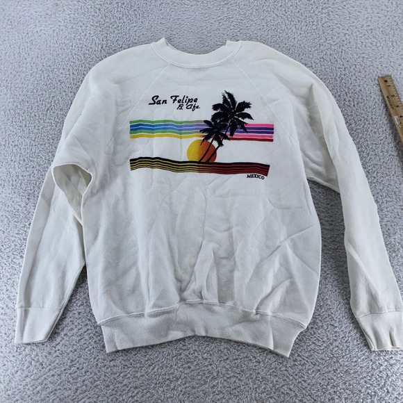 Vintage San Felipe Baja Mexico Sunset Sweatshirt Mens S/M Beach Surf 80s 90s - Picture 2 of 9